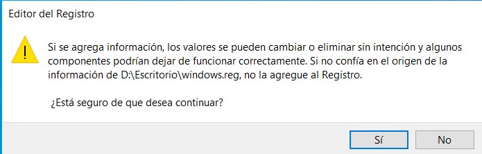 Windows 10 aceptar añadir al registro