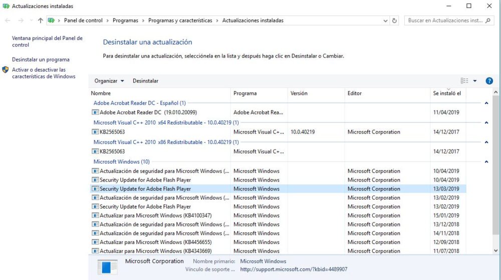 Windows ver actualizaciones instaladas