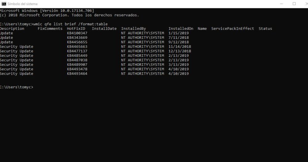 Windows consola actualizaciones