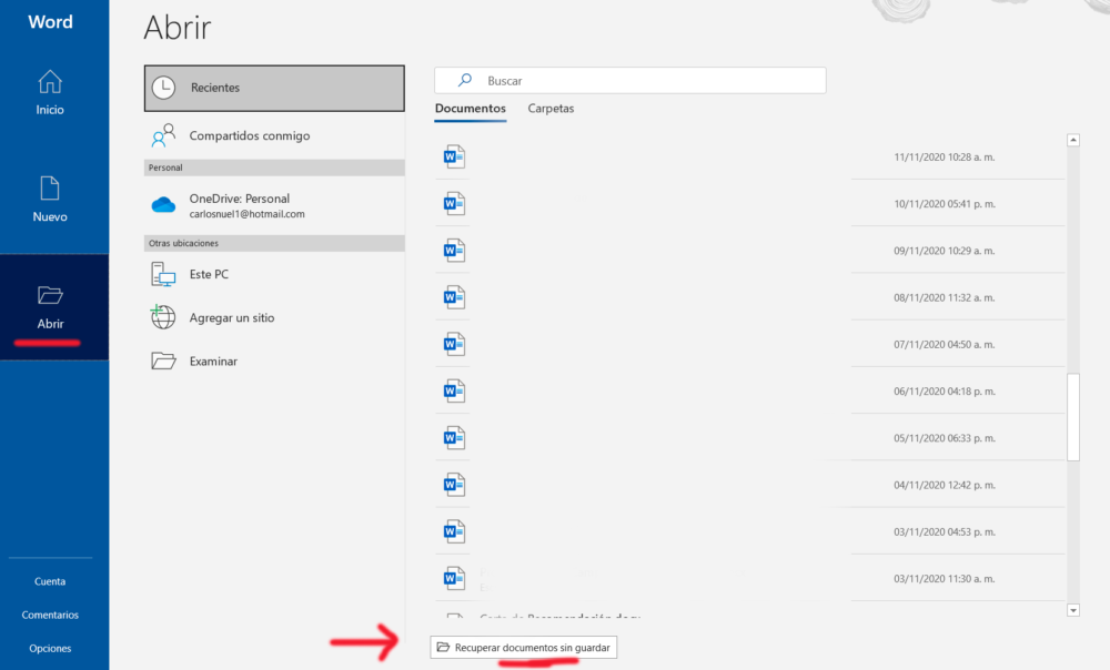 Recuperar archivos Office