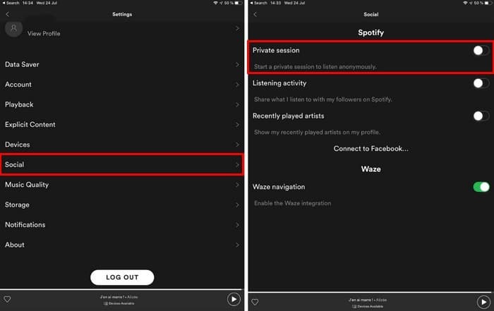 Ocutar actividad spotify