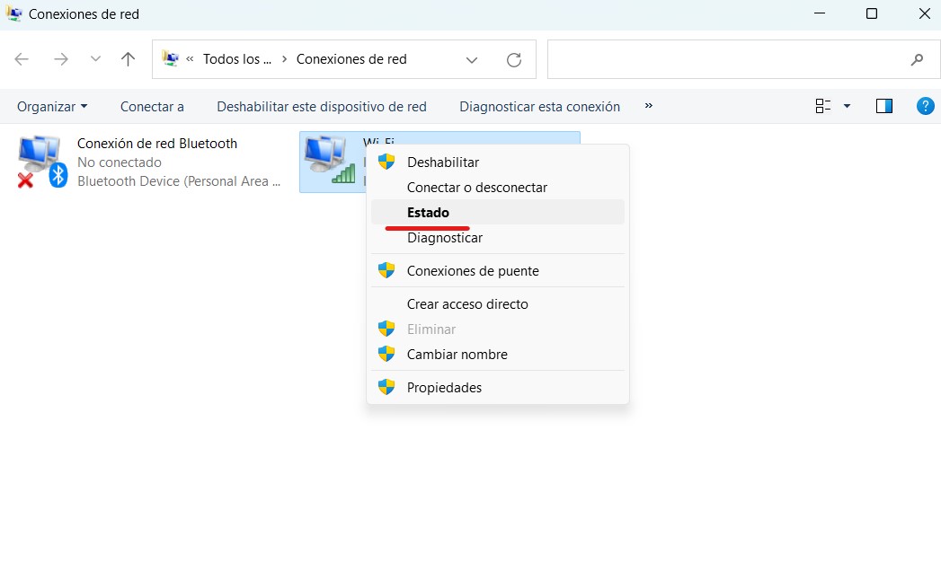 Estado conexión de red
