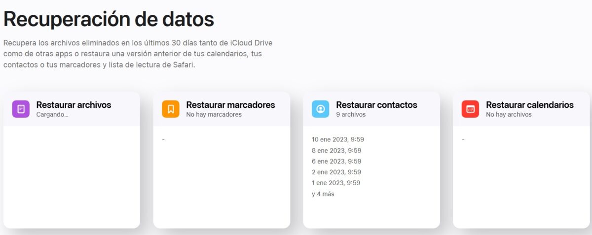 iCloud recuperación de archivos borrados