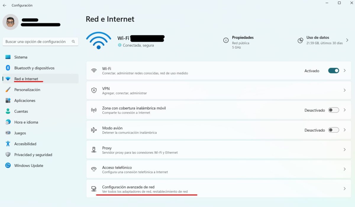 Configuración avanzada de la red