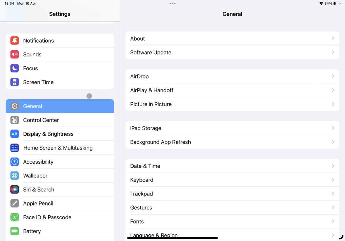 Pantalla iPad antes de optimización