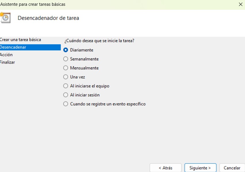 Desencadenar tara programada