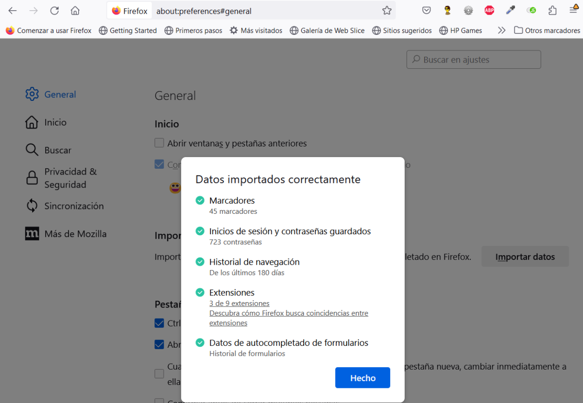 Extensiones de Chrome importadas en Firefox