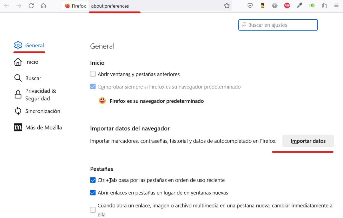 Importar datos de Chrome a Firefox