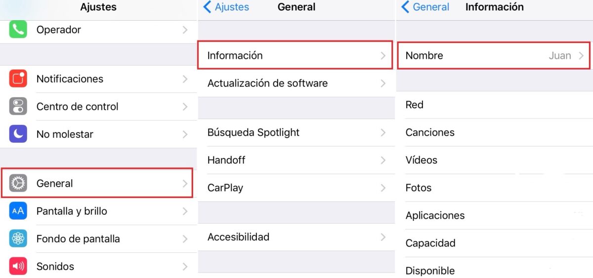 iPad iPhone cambiar nombre
